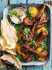 tandoori lamb cutlets with pea, orange and lemon mint salad