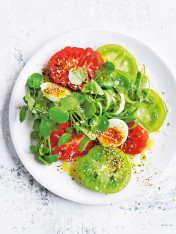 tomato, asparagus and dukkah salad