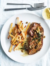 steak with tarragon butter and oven-roasted chips