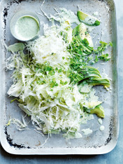 white cabbage, fennel and avocado slaw with jalapeño dressing