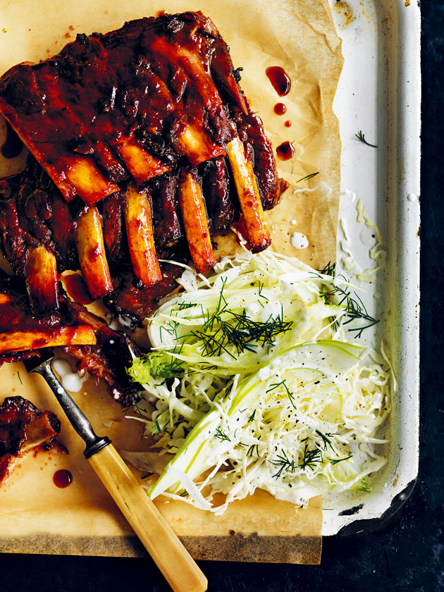 American Style Sticky Pork Ribs With Fennel And Apple Slaw Donna Hay