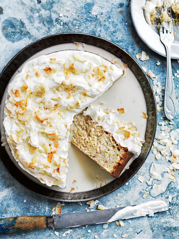 banana and coconut three-milk cake