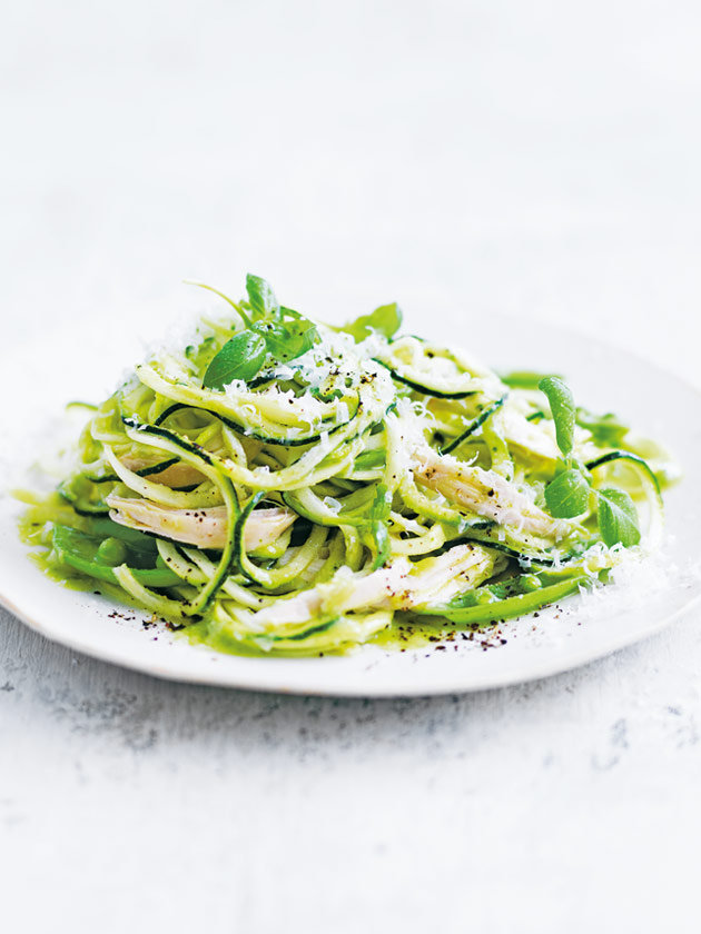 Chicken And Zucchini Noodle Salad With Creamy Avocado Pesto Donna Hay