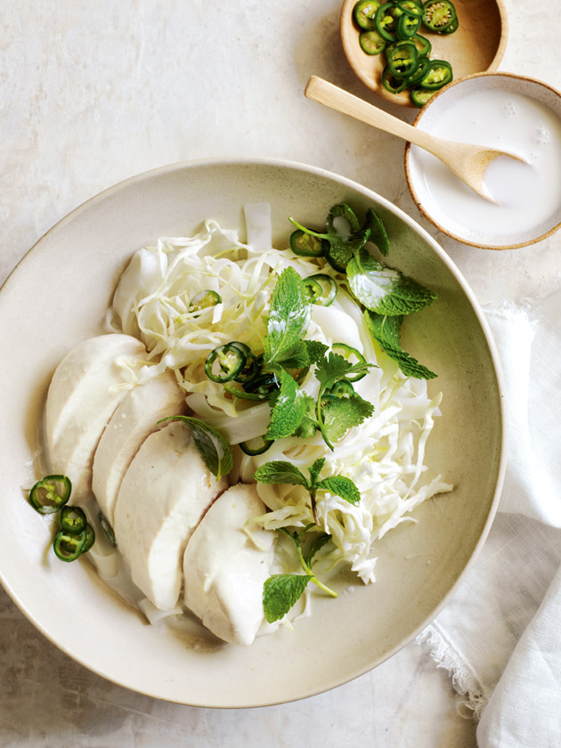 chilli and coconut poached chicken salad