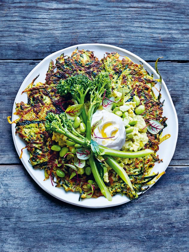 edamame avo smash super-green fritters