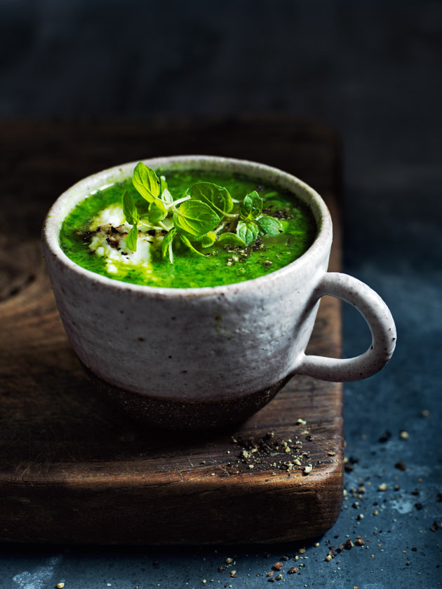 kale, pea and spinach soup