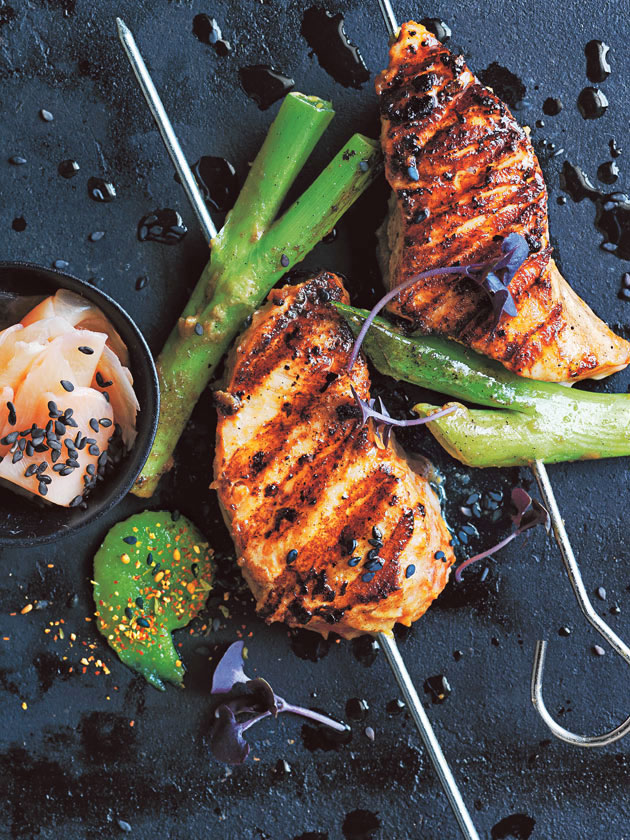 miso and ginger salmon skewers