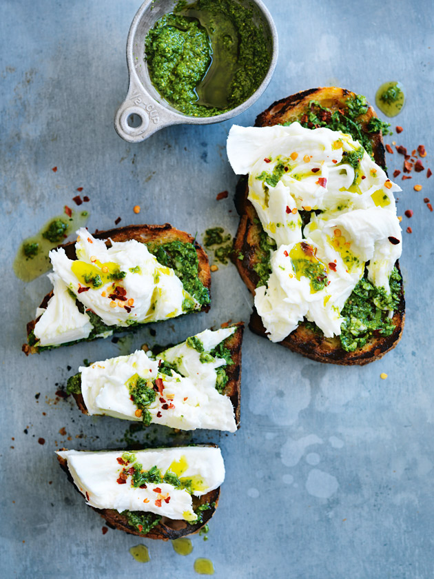 Pesto White Anchovy And Mozzarella Bruschetta