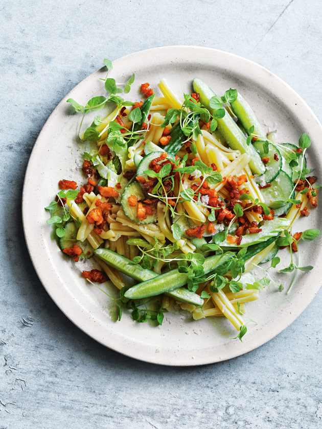 Salmon Gravlax Pasta Salad With Cucumber Dressing | Donna Hay