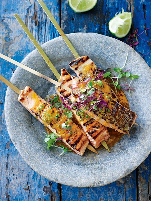 Skewered fish and lime kebabs