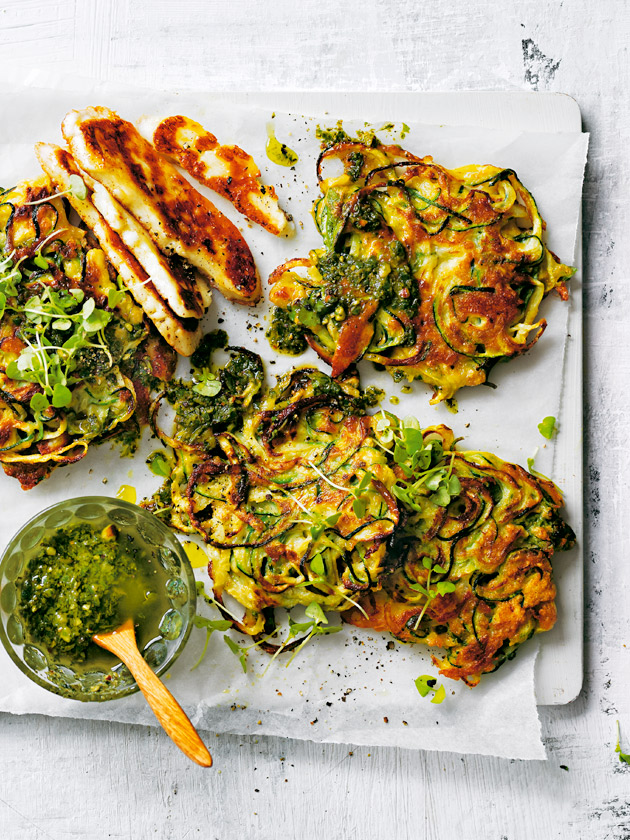 Spiralised Zucchini And Haloumi Fritters | Donna Hay