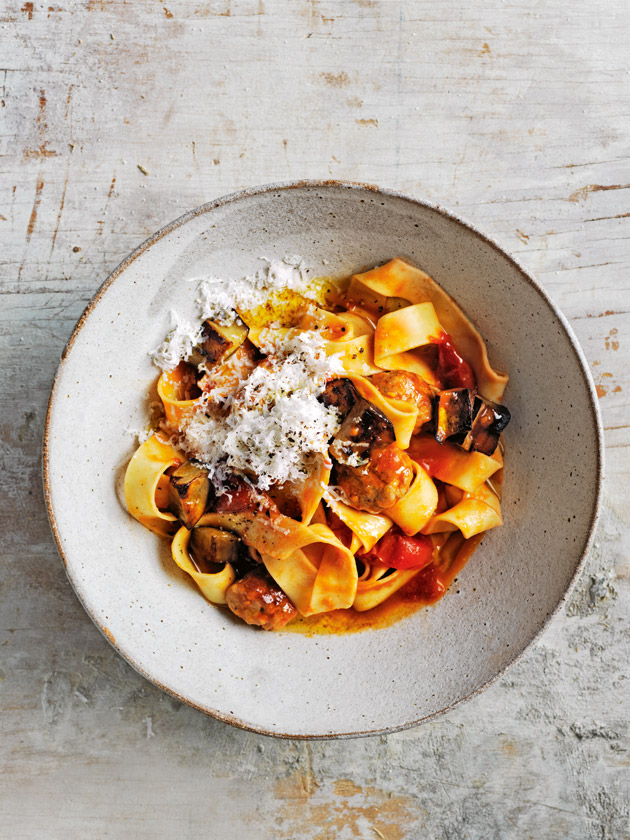 Tomato Eggplant And Sausage Pasta | Donna Hay