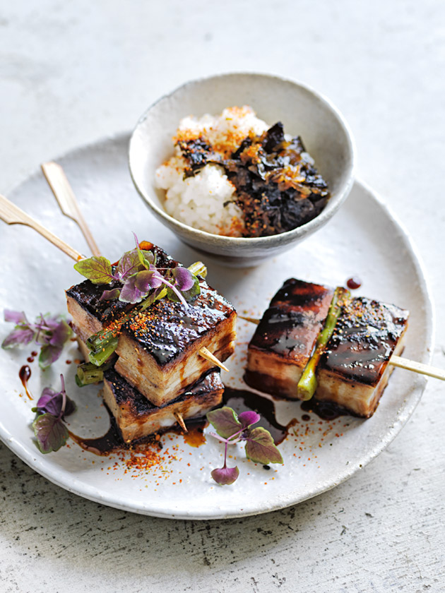 Twice Cooked Pork Belly Yakitori Skewers With Nori Jam Donna Hay