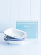 enamel rectangular pie dish – small set of 4 blue