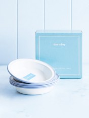 enamel round pie dish – small set of 4 blue