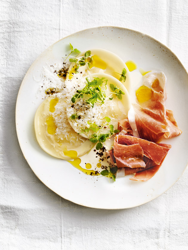 EASY WEEKNIGHTS CHEAT'S RAVIOLI CARBONARA WITH PROSCIUTTO AND PARMESAN