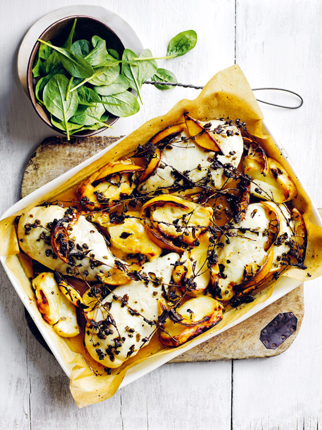 EASY WEEKNIGHTS CHICKEN WITH BURNT LEMONS AND HALOUMI