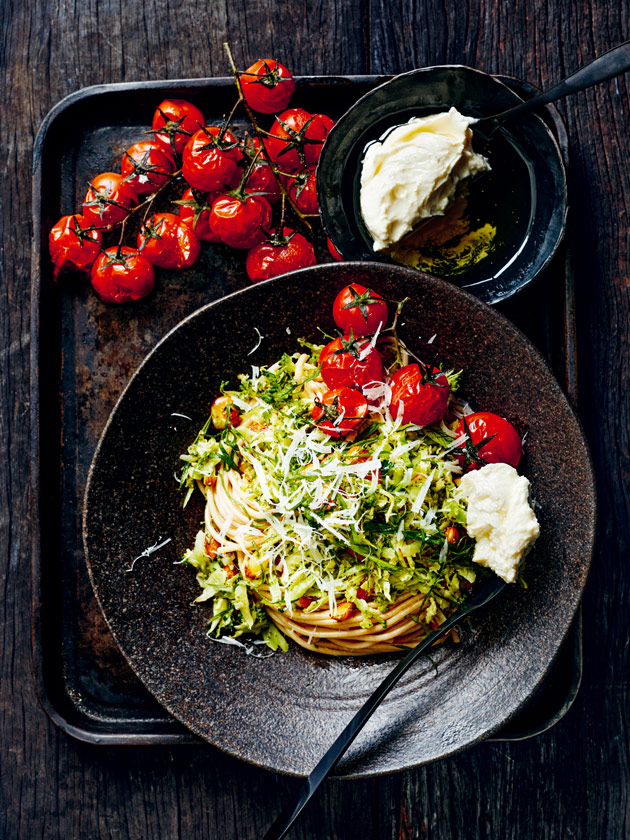 EASY WEEKNIGHTS MINT PESTO BROCCOLI BOWL WITH BLISTERED TOMATOES