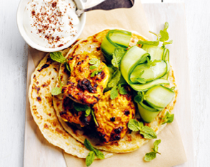 grilled chicken tikka with roti and sumac yoghurt video